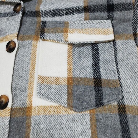 Miss Sparkling Shacket Coat Jacket Womens Large Flannel Long Plaid Tan Grey New - Picture 5 of 15